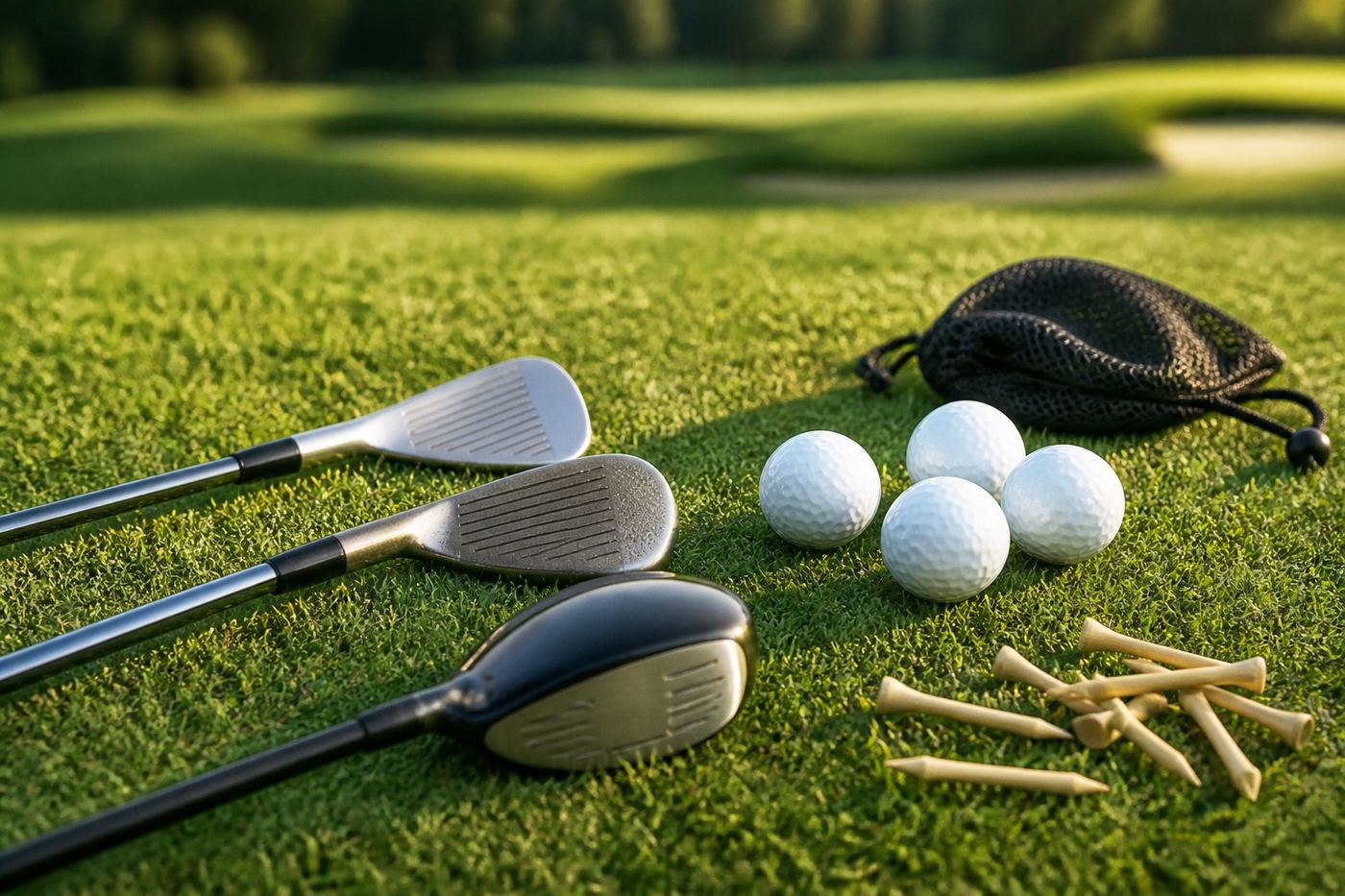 Golf practice gear on a green